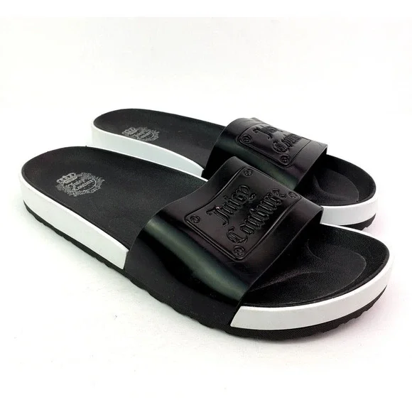 Juicy Couture Womens Size 8 Black White Slip On Casual Slide Sandals - Picture 1 of 11